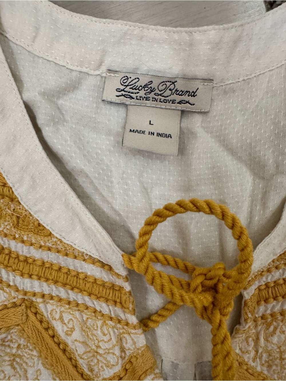 Lucky Brand Cream Sleeveless Tunic with Mustard Embroidery - Picture 5 of 5